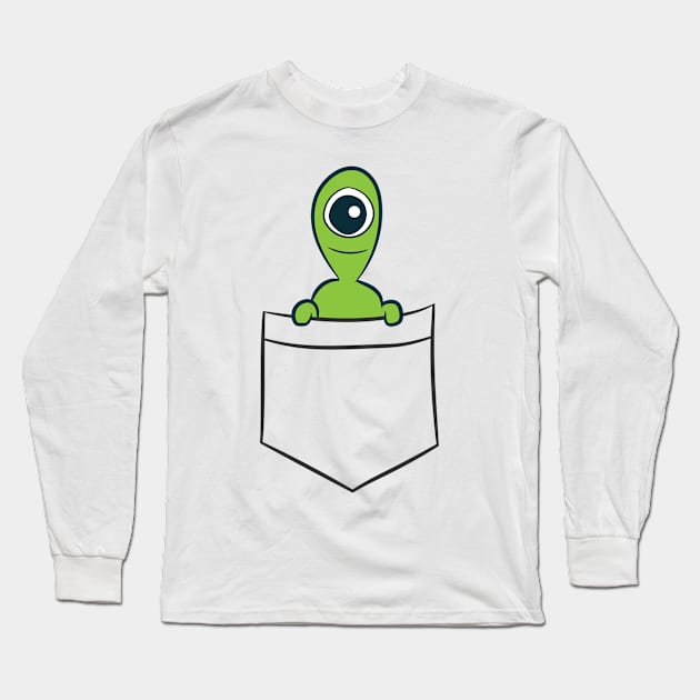 Funny Alien In A Pocket Alien In Pocket Monster Ufo Alien Long Sleeve T-Shirt by EQDesigns